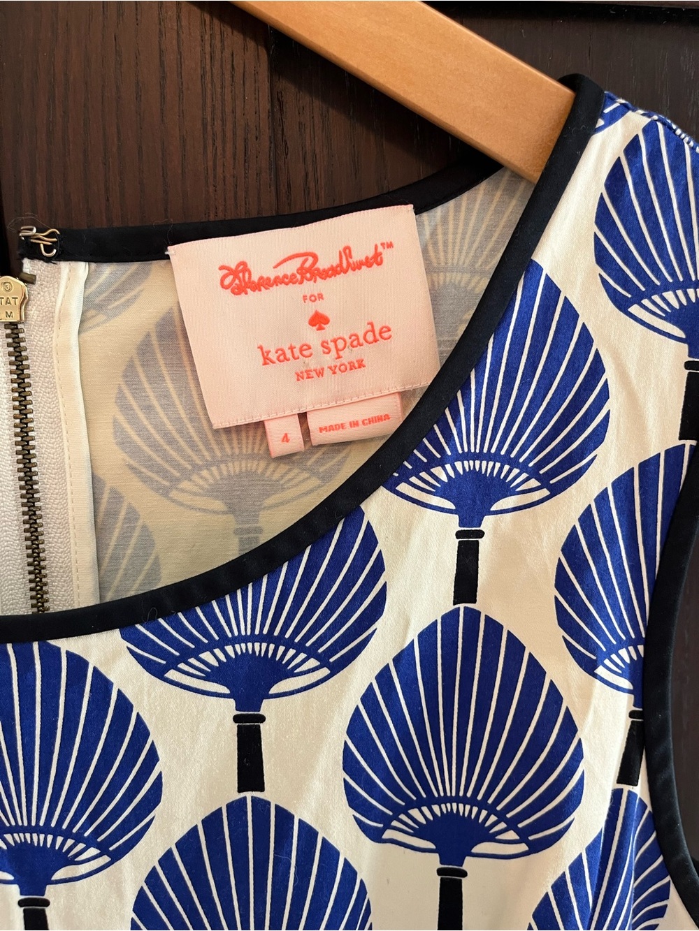 kate spade Blue and White Fan Printed Dress with black trim (2012 collection)